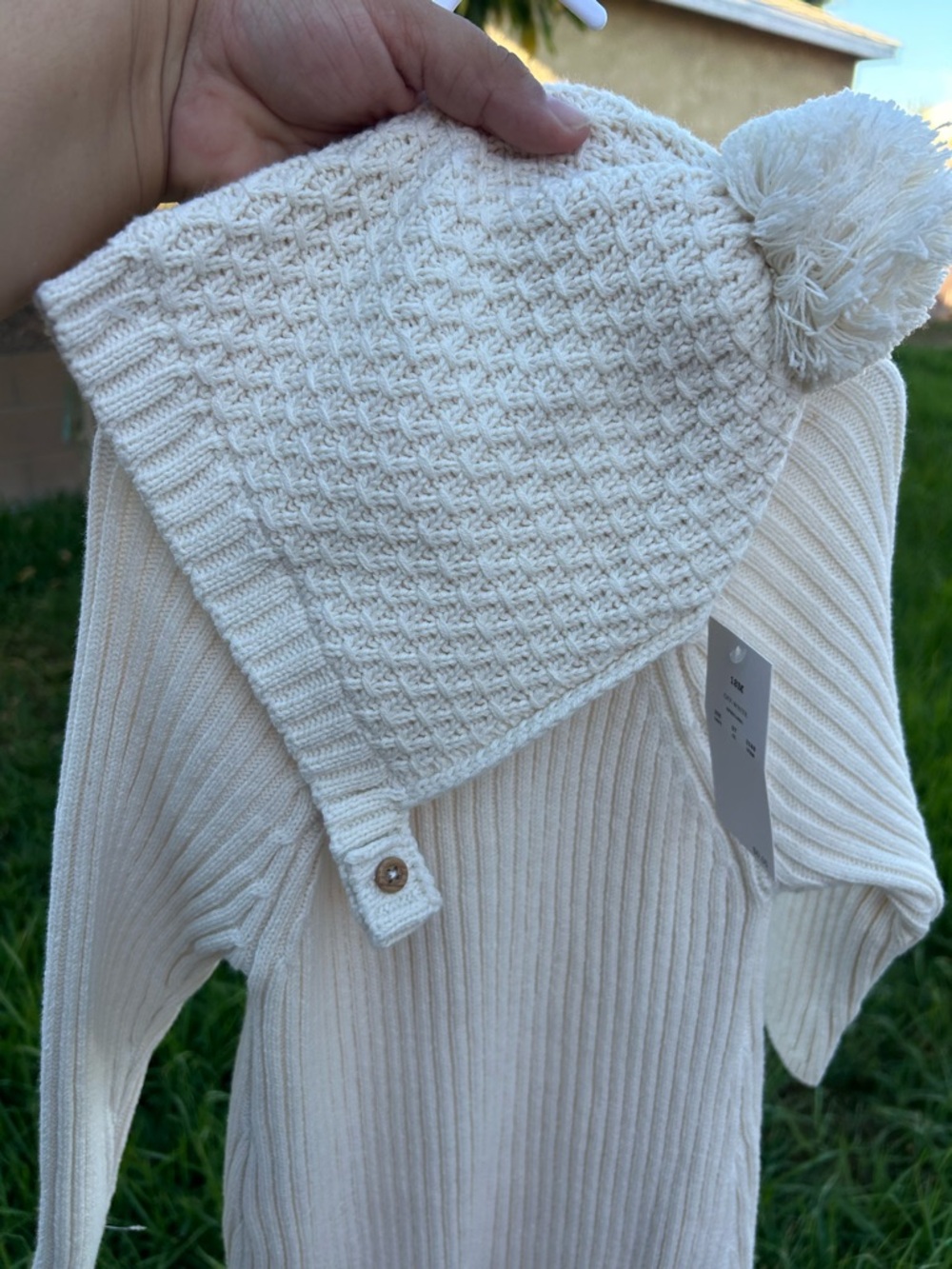 Cream Ribbed Button-Front Knit Romper - Picture 7 of 9